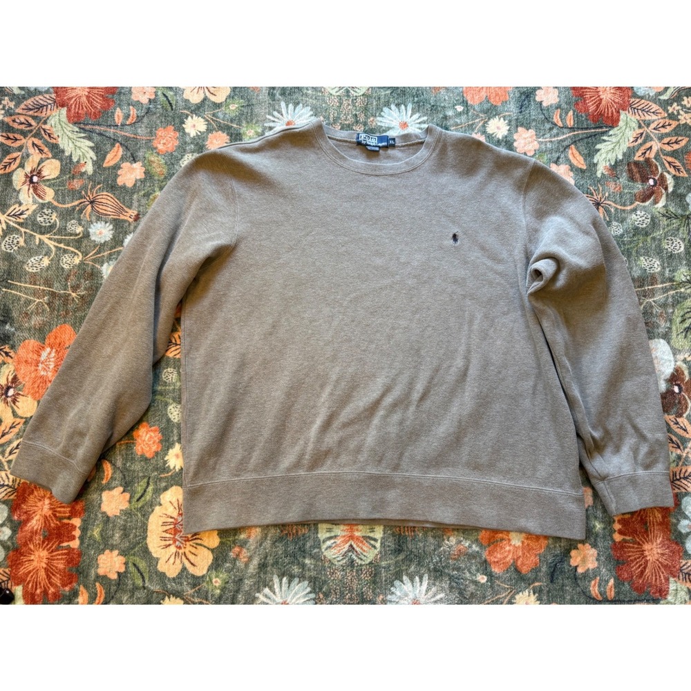 Polo Ralph Lauren Mens XL Crewneck Sweatshirt Taupe 100%‎ Cotton Vintage